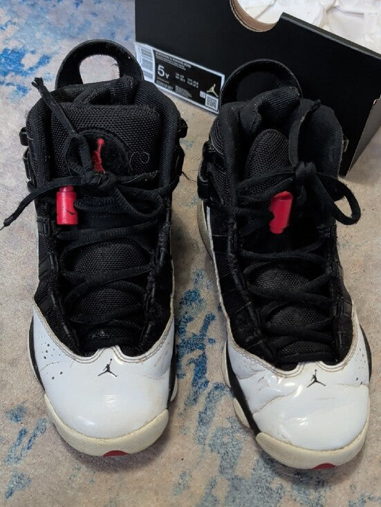 Jordan Boys 6 Rings Shoes (GS) Size 5Y/7T Black Red White Nike Basketball High-Tops 2008