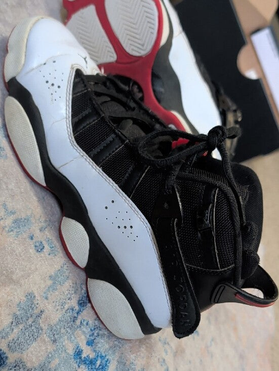 Jordan Boys 6 Rings Shoes (GS) Size 5Y/7T Black Red White Nike Basketball High-Tops 2008