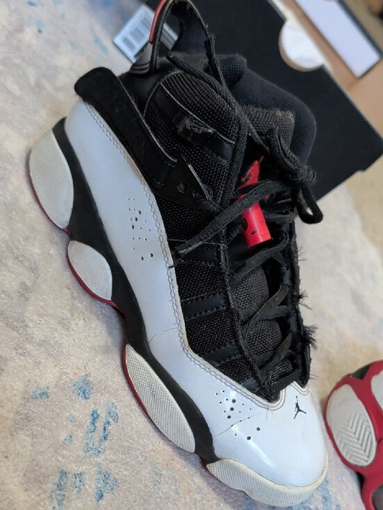 Jordan Boys 6 Rings Shoes (GS) Size 5Y/7T Black Red White Nike Basketball High-Tops 2008