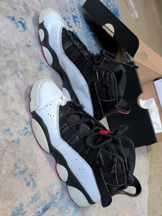 Jordan Boys 6 Rings Shoes (GS) Size 5Y/7T Black Red White Nike Basketball High-Tops 2008
