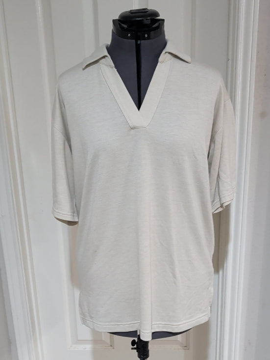Ideology Open V-Neck Cream Polo Shirt Men's Medium