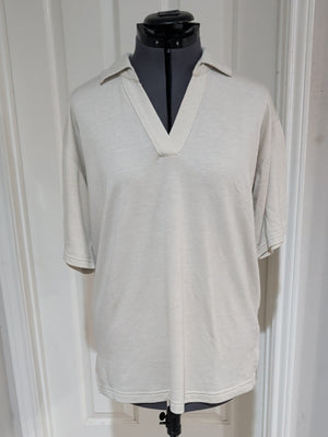 Ideology Open V-Neck Cream Polo Shirt Men's Medium