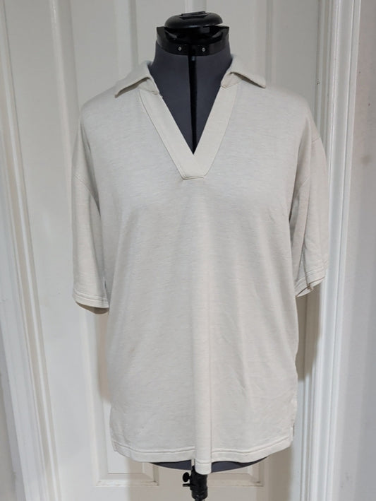 Ideology Open V-Neck Cream Polo Shirt Men's Medium