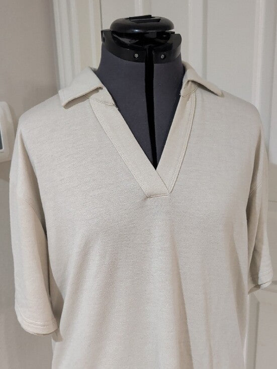 Ideology Open V-Neck Cream Polo Shirt Men's Medium