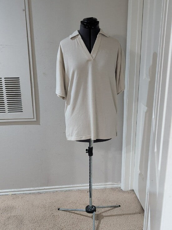 Ideology Open V-Neck Cream Polo Shirt Men's Medium
