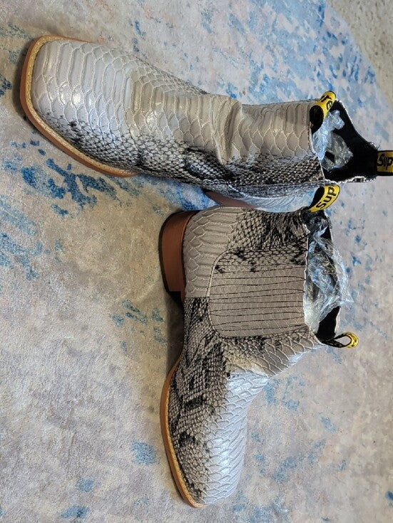 Faux Python Skin Pull-On Chelsea Boots Men's 42/ US 9 New!