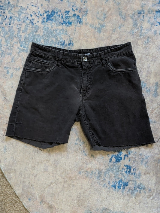 Retro 70's JCPenny Men's Black Fine Corduroy Raw-Hem Denim Shorts 34x30
