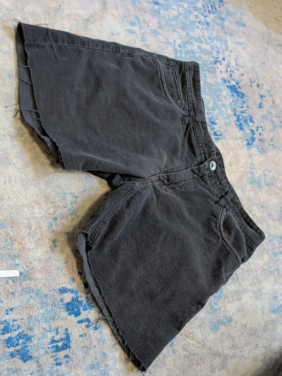 Retro 70's JCPenny Men's Black Fine Corduroy Raw-Hem Denim Shorts 34x30