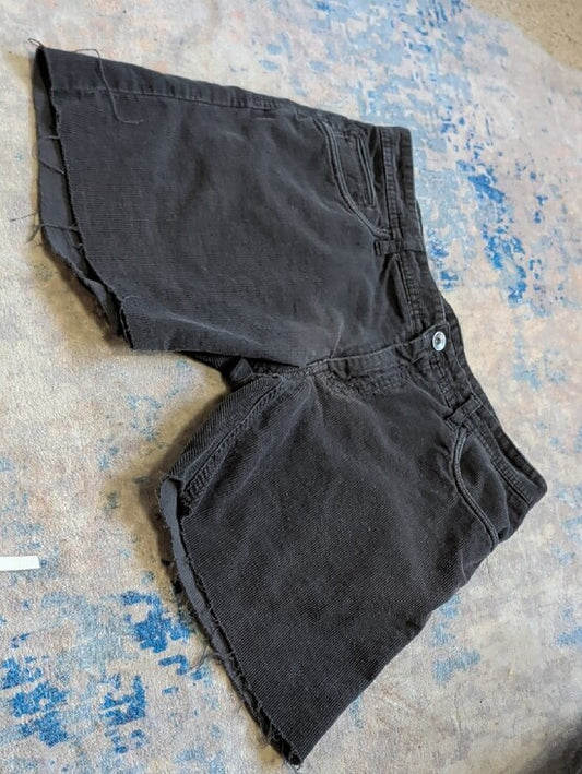 Retro 70's JCPenny Men's Black Fine Corduroy Raw-Hem Denim Shorts 34x30