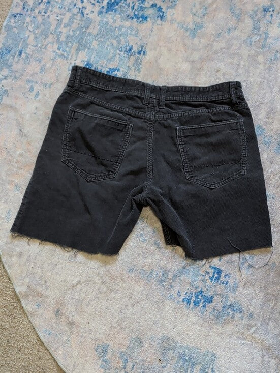 Retro 70's JCPenny Men's Black Fine Corduroy Raw-Hem Denim Shorts 34x30