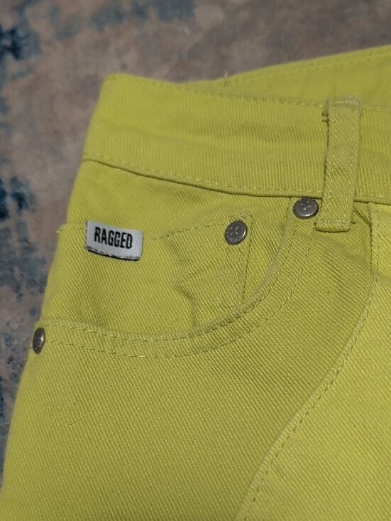 Ragged Priest Jeans Lime Green Wave-Panel Wide Leg High Rise Jeans Women's 26