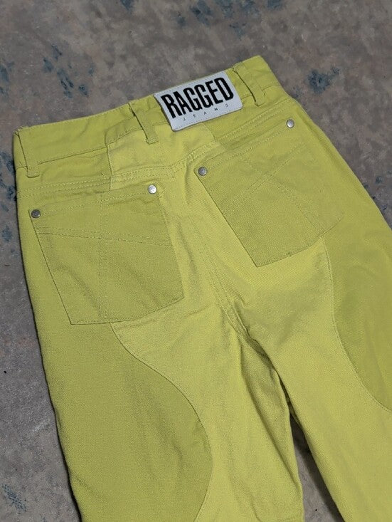 Ragged Priest Jeans Lime Green Wave-Panel Wide Leg High Rise Jeans Women's 26
