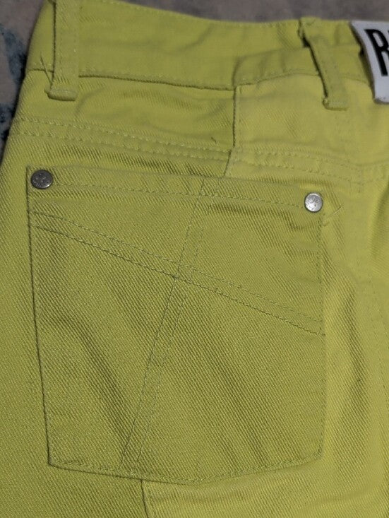 Ragged Priest Jeans Lime Green Wave-Panel Wide Leg High Rise Jeans Women's 26