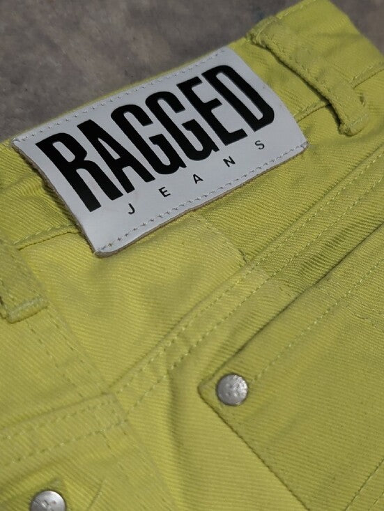 Ragged Priest Jeans Lime Green Wave-Panel Wide Leg High Rise Jeans Women's 26