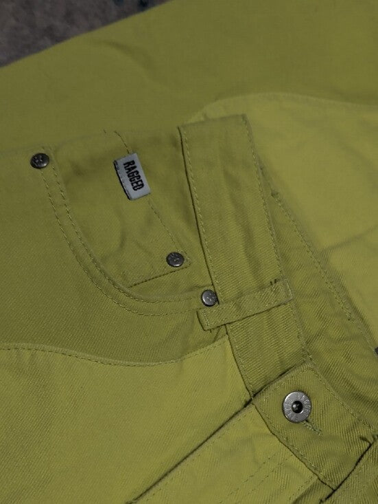 Ragged Priest Jeans Lime Green Wave-Panel Wide Leg High Rise Jeans Women's 26