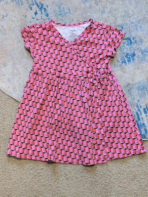 Diane Von Furstenburg Girls Pink Geometric Wrap-Style Casual Dress Medium (8)