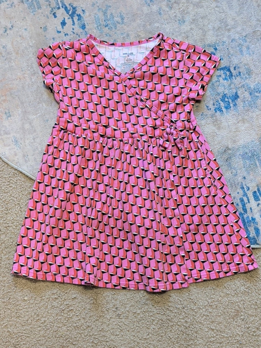 Diane Von Furstenburg Girls Pink Geometric Wrap-Style Casual Dress Medium (8)