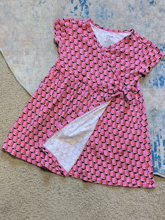Diane Von Furstenburg Girls Pink Geometric Wrap-Style Casual Dress Medium (8)