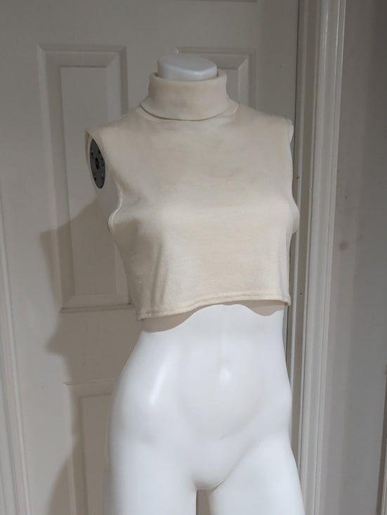 White Stag Sleeveless Turtleneck Crop Top in Cream Women's L/XL