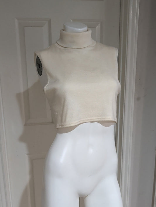 White Stag Sleeveless Turtleneck Crop Top in Cream Women's L/XL