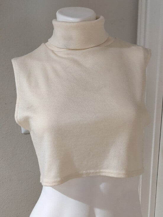White Stag Sleeveless Turtleneck Crop Top in Cream Women's L/XL