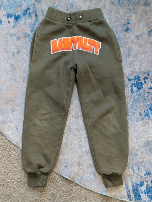 Kids Olive Green Sweat Joggers with Orange Patch Logo T4