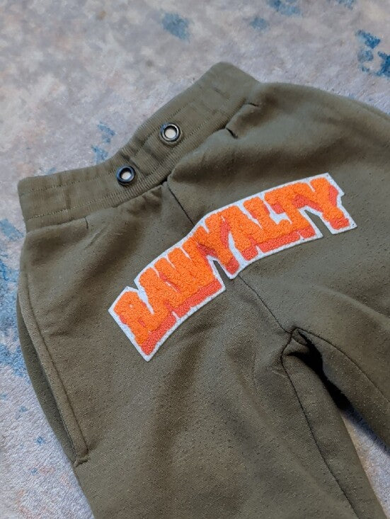 Kids Olive Green Sweat Joggers with Orange Patch Logo T4