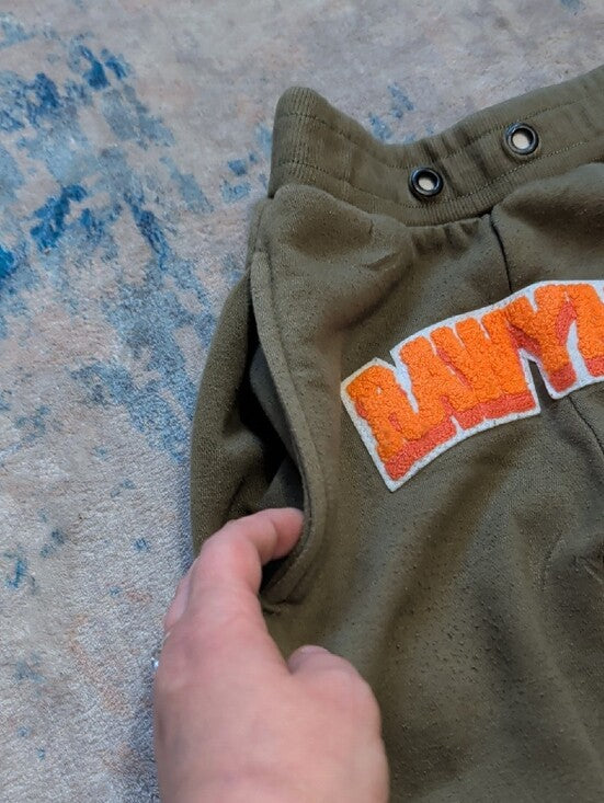 Kids Olive Green Sweat Joggers with Orange Patch Logo T4