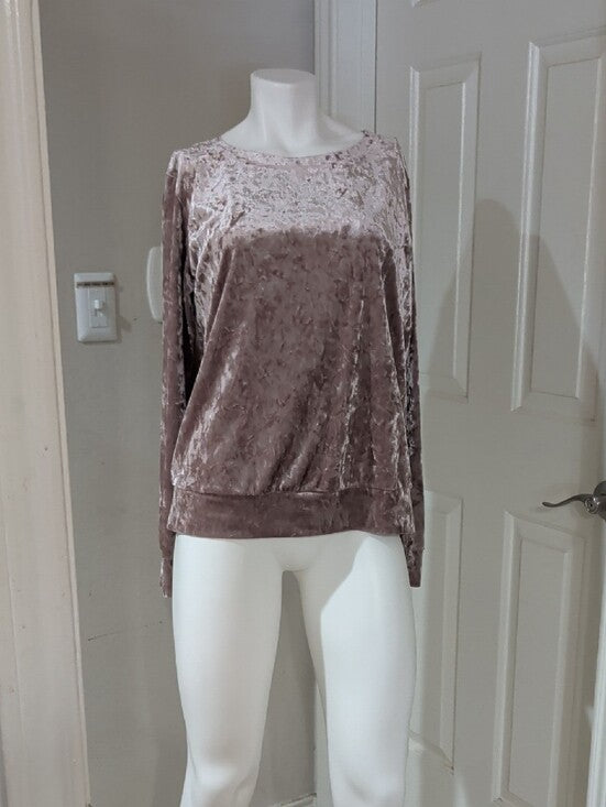 Matty M Crushed Velvet Mauve Blush Pullover Women's L