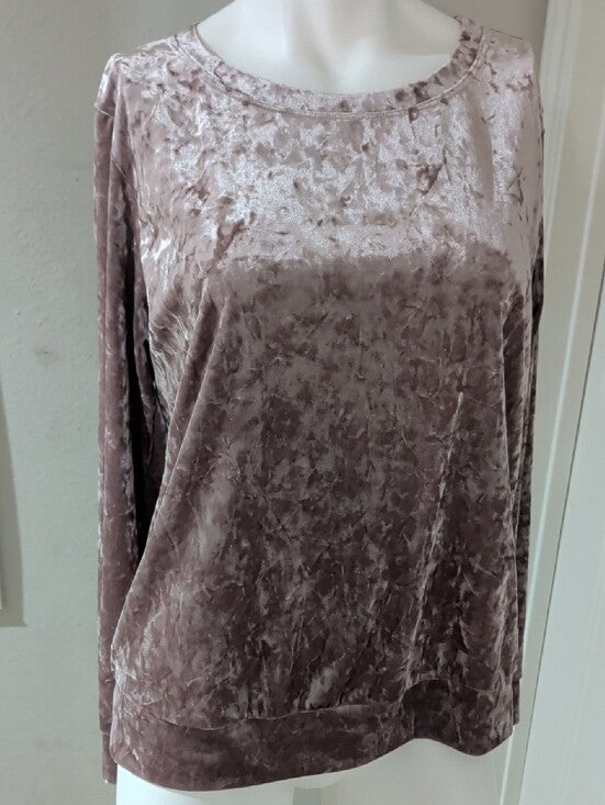 Matty M Crushed Velvet Mauve Blush Pullover Women's L