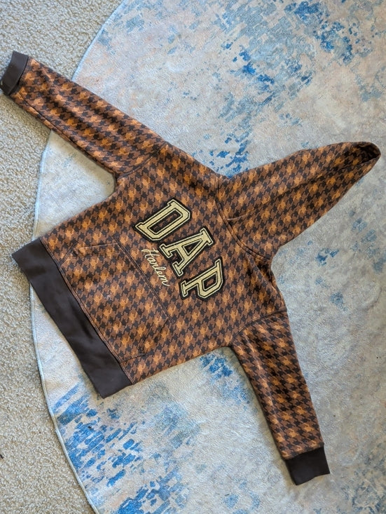 GAP Brown Houndstooth Kids Hooded Sweatshirt with DAP Logo XS