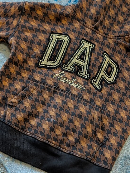 GAP Brown Houndstooth Kids Hooded Sweatshirt with DAP Logo XS