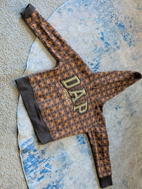 GAP Brown Houndstooth Kids Hooded Sweatshirt with DAP Logo XS