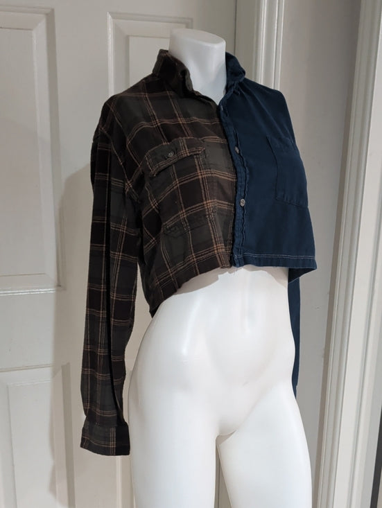 Re-Paved Two-Tone Cropped Shirt - Plaid Recycled Materials Women's S/M