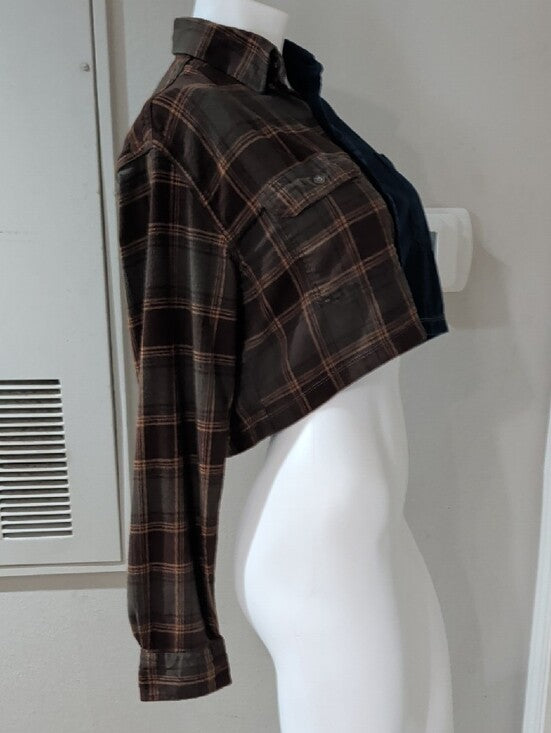 Re-Paved Two-Tone Cropped Shirt - Plaid Recycled Materials Women's S/M