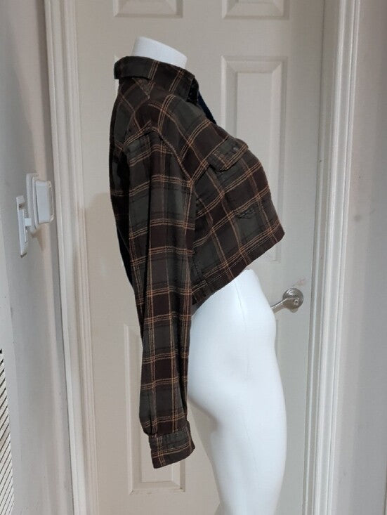 Re-Paved Two-Tone Cropped Shirt - Plaid Recycled Materials Women's S/M
