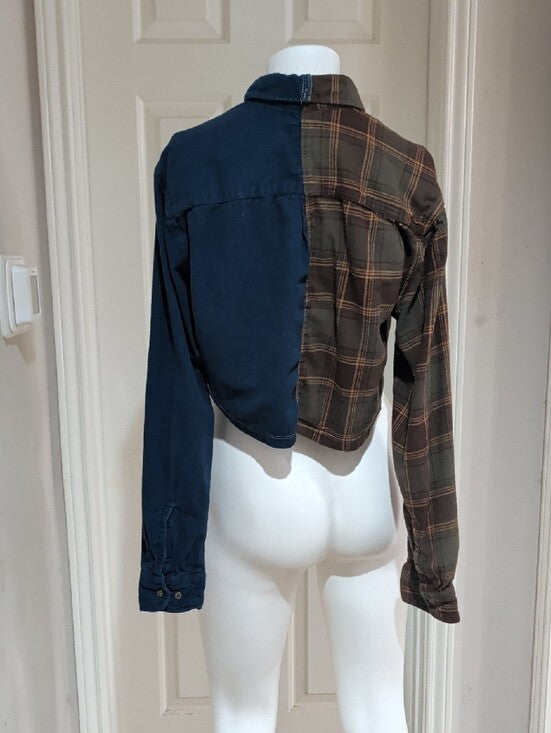 Re-Paved Two-Tone Cropped Shirt - Plaid Recycled Materials Women's S/M
