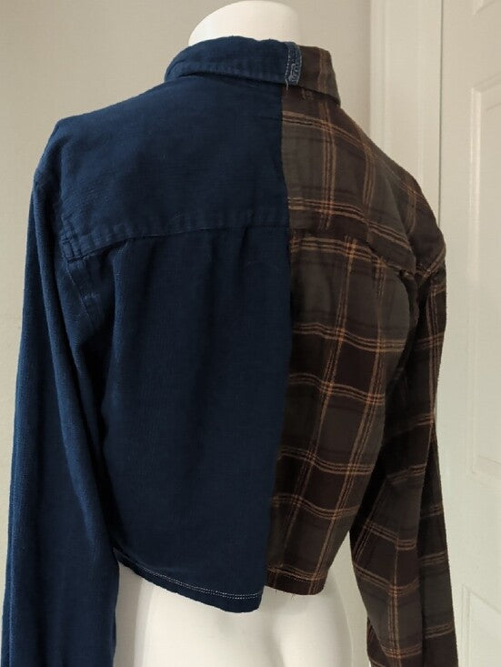 Re-Paved Two-Tone Cropped Shirt - Plaid Recycled Materials Women's S/M