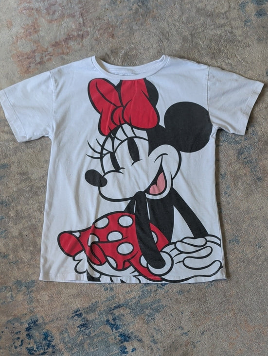 Disney White Short Sleeve Tee with Red & Black Minnie Graphic Girls Large