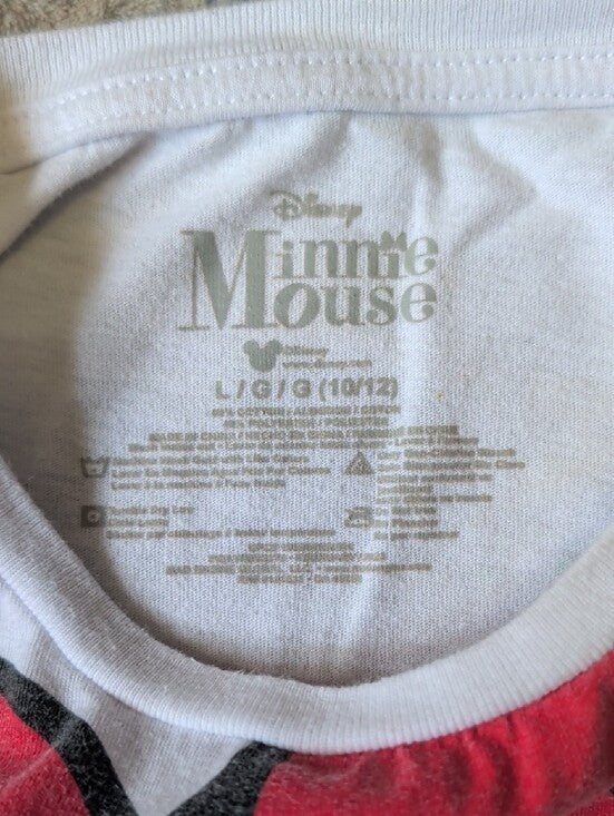 Disney White Short Sleeve Tee with Red & Black Minnie Graphic Girls Large