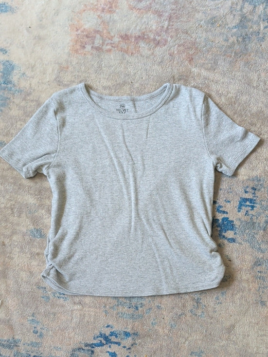 Velvet by Pink Heather Gray Ribbed Short Sleeve Tee Girls M (10/12)