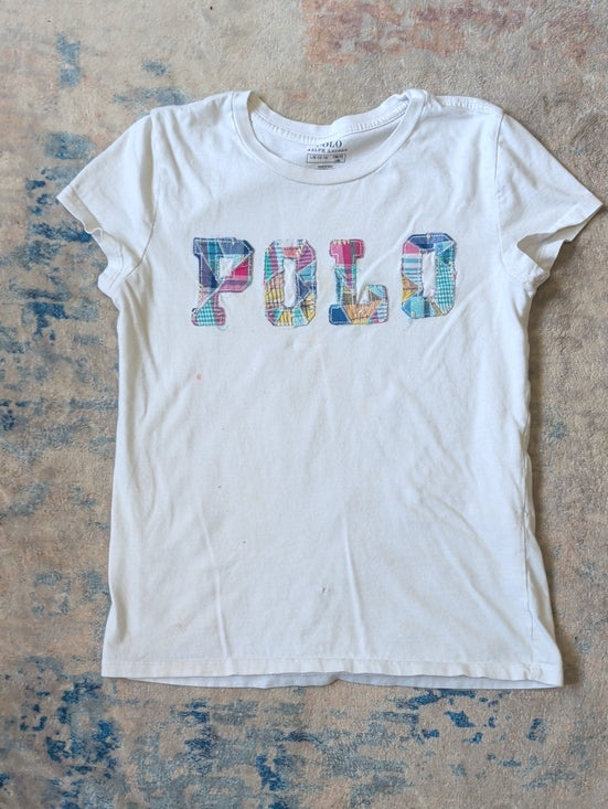 Polo by Ralph Lauren White Short-Sleeve Tee w/ Multicolor Patch Letters Girls Lg