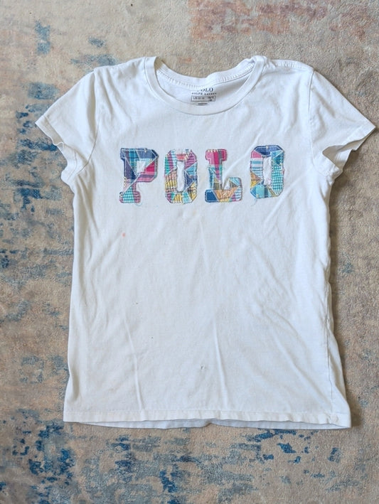 Polo by Ralph Lauren White Short-Sleeve Tee w/ Multicolor Patch Letters Girls Lg