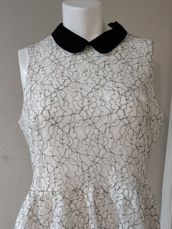 Retro Elle White Floral Lace Peplum Camisole w/ Black Peter Pan Collar Women's L