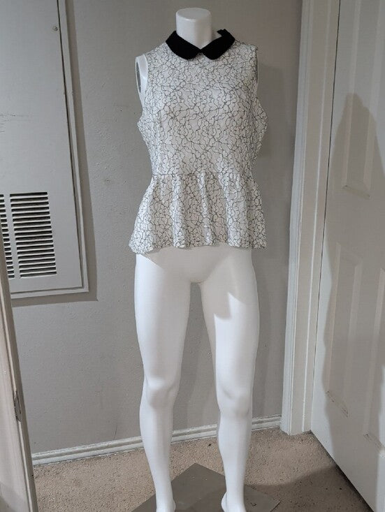 Retro Elle White Floral Lace Peplum Camisole w/ Black Peter Pan Collar Women's L