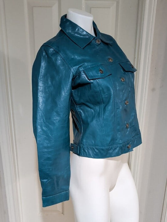 Vintage GAP Teal Leather Button-Front Jacket Women's M- Fall 2000 Collection Y2K