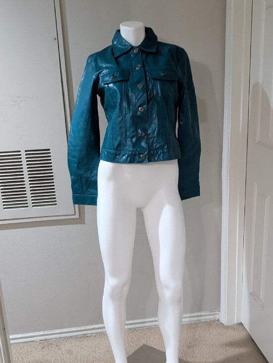 Vintage GAP Teal Leather Button-Front Jacket Women's M- Fall 2000 Collection Y2K