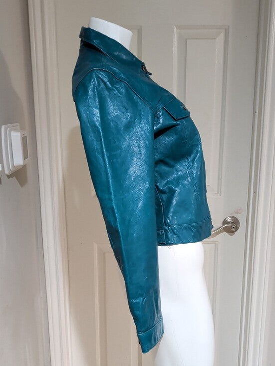 Vintage GAP Teal Leather Button-Front Jacket Women's M- Fall 2000 Collection Y2K