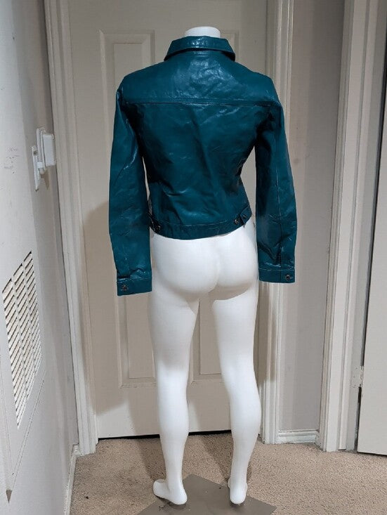 Vintage GAP Teal Leather Button-Front Jacket Women's M- Fall 2000 Collection Y2K