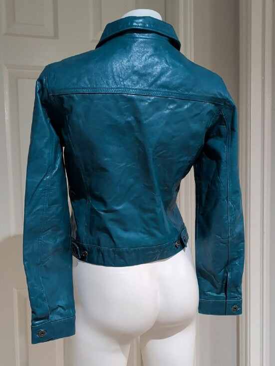 Vintage GAP Teal Leather Button-Front Jacket Women's M- Fall 2000 Collection Y2K
